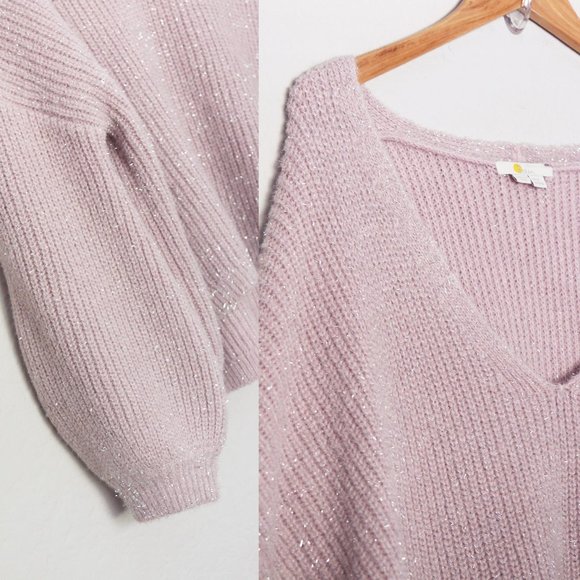 Boden Chunky Fluffy V Neck Wool Blend Sweater Metallic Sparkly Cameo Pink 16/18 - Picture 9 of 16